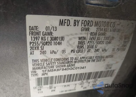 2013 Ford Explorer Limited from USA, damaged, VIN 1FM5K8F84DGC01341